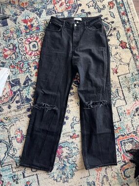Abercrombie & Fitch Extra Long Black Straight-Leg Ripped Knee Jeans (Tall)